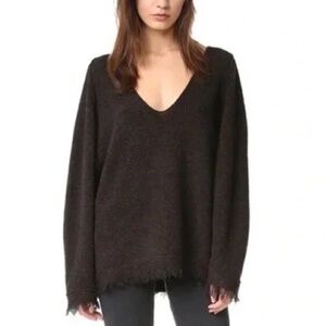 Free People Irresistible Chocolate Brown V Neck Wool Blend Sweater size XS
